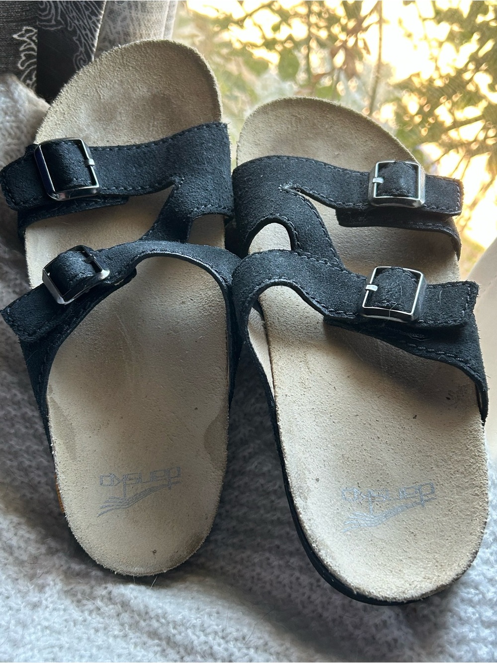 Dansko Women’s Black Suede Double-Buckle Sandals
